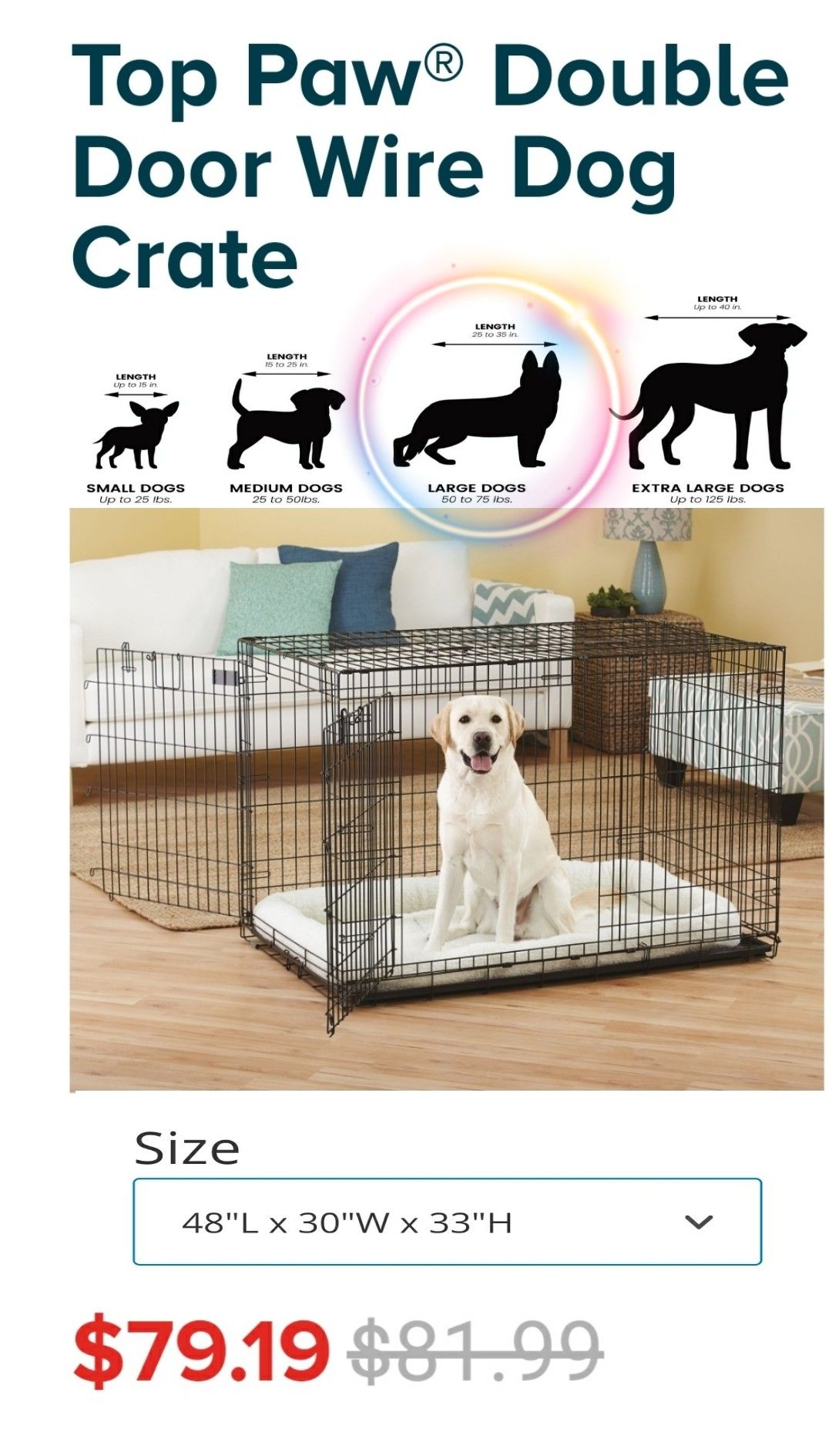 Large double door wire dog crate