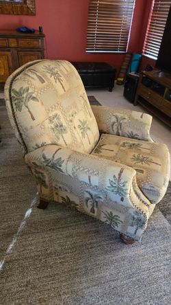 Tropical Palm Tree Print Recliner with Nailhead Trim