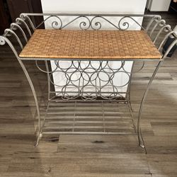 Decorative Metal Wine Rack with Wicker Top
