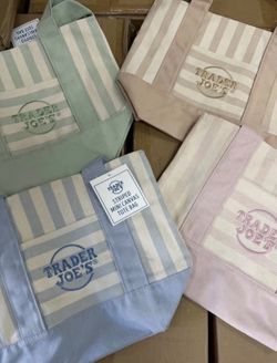 Trader Joe's Striped Mini Canvas Reusable Tote Bags, Multicolor