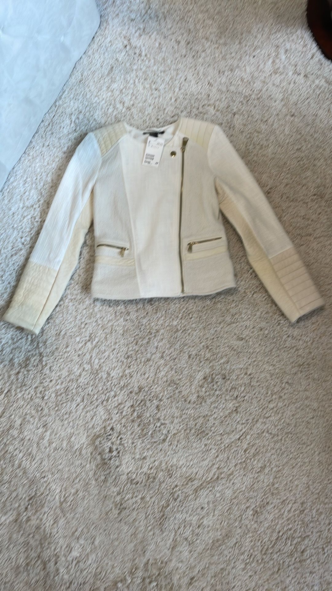 Cream Women's dress work Jacket new H&M gold long sleeve faux leather 2