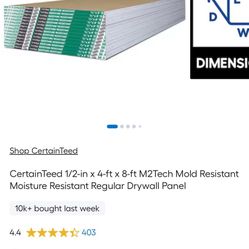 CertainTeed 1/2-in x 4-ft x 8-ft M2Tech Mold Resistant Moisture Resistant Regular Drywall Panel