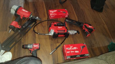 Milwaukee Tool Lot – Nailer, Grease Gun, Drill & More