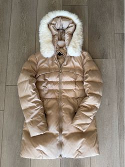 Valuker Women's Down Puffer Jacket Hood Faux Fur Trim Rose/Beige Size L