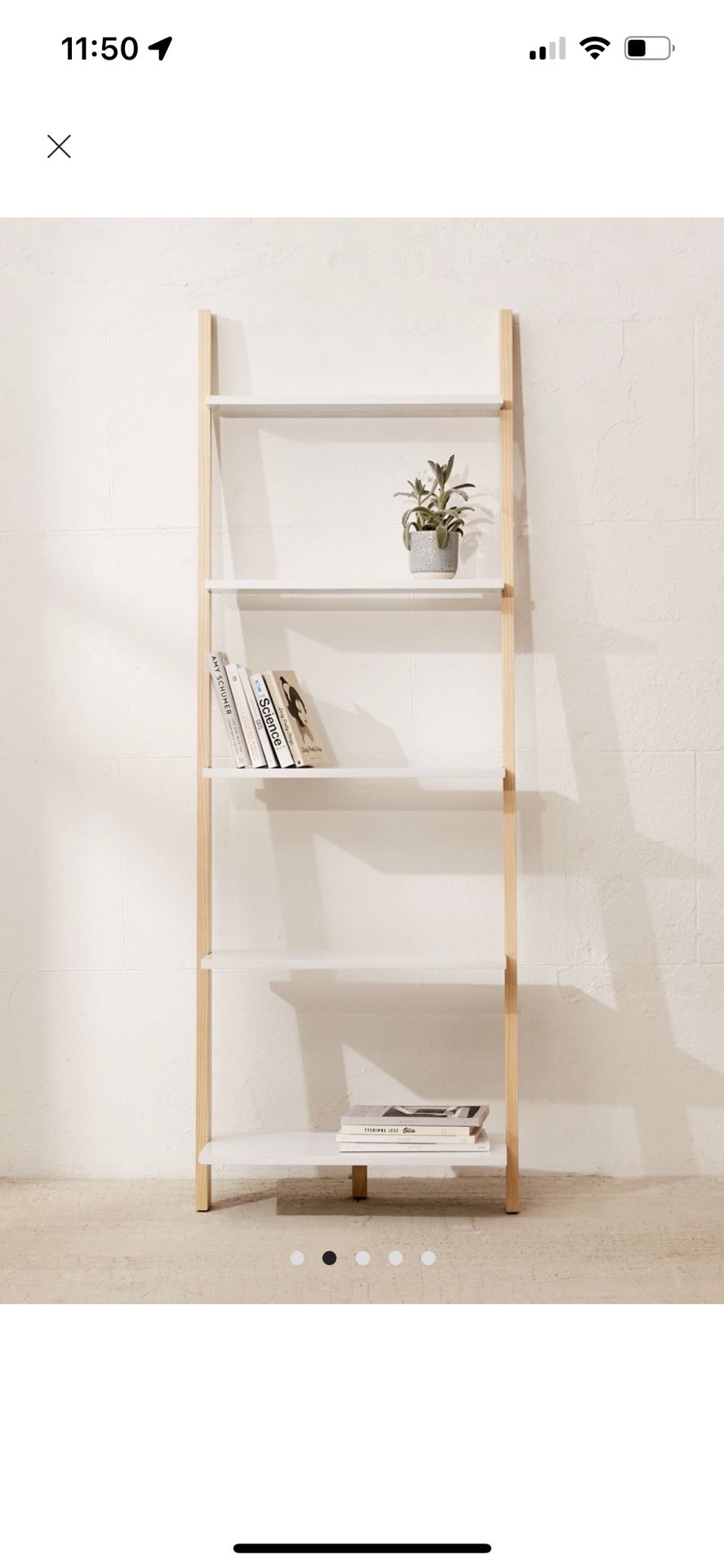 Urban Outfitters White and Wood Leaning Bookshelf