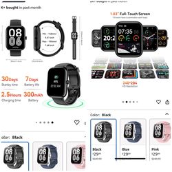 Smart Watch with Alexa Built-in, 1.83" HD Touchscreen, Bluetooth Calling Fitness Tracker, Health Monitor Heart Rate/Sleep Tracking, IP68 Waterproof, 1
