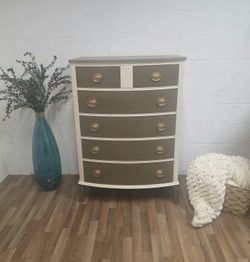 Refinished Solid Wood Dresser – Two-Tone Cream & Taupe Finish