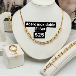 Juego De Cadena Pulsera Aretes Anillo