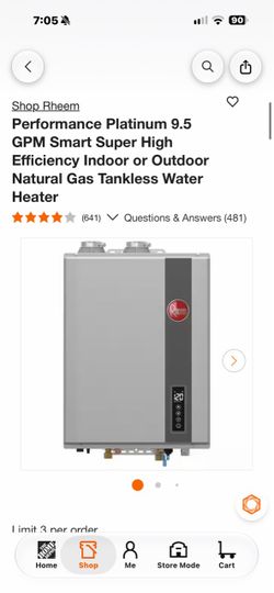 Rheem Performance Platinum Tankless Water Heater used like new
