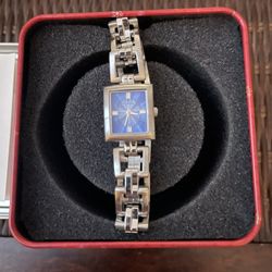 Vintage Fossil Ladies Watch Blue Face Silver Tone