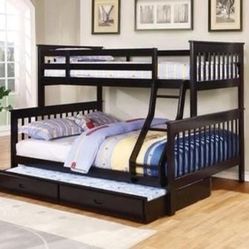 Brand New Black Twin/Full Bunk Bed with Trundle