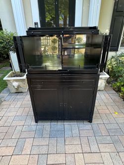 Black Bar Cabinet / Flip-Top Bar Server with Wine Glass Storage