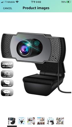 Webcam, Webcam with Microphone, USB Webcam with 3D Denoising and Automatic Gain, 1080p Webcam for Video Calling, Online Classes &Video Conference