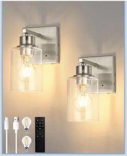 Rayogale Wireless Wall Sconces, Nickel Battery Operated Wall Sconce Set of 2 - Brand New