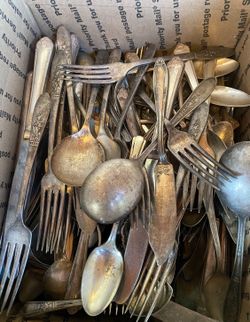 16 + Pounds Vintage/Antique Silver Plated, Assorted Flatware Silverware