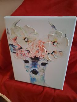 8" X 10" Textured Deerhead Painted On Canvas