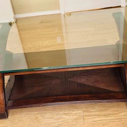 Modern Mahogany coffee table with glass top
