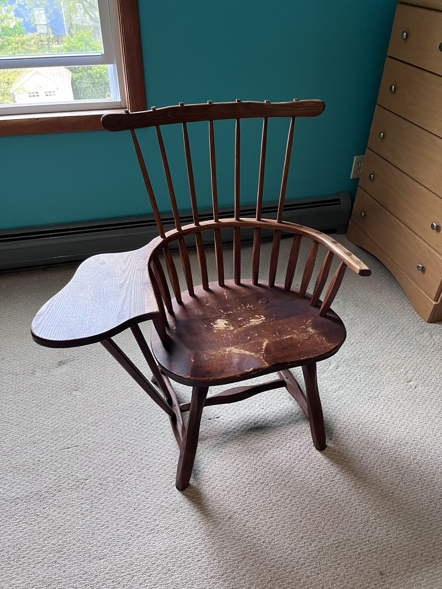 Vintage Wooden Windsor Chair With Attached Desk