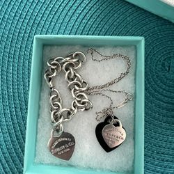 Authentic Tiffany Heart Tag Bracelet and Necklace Set 