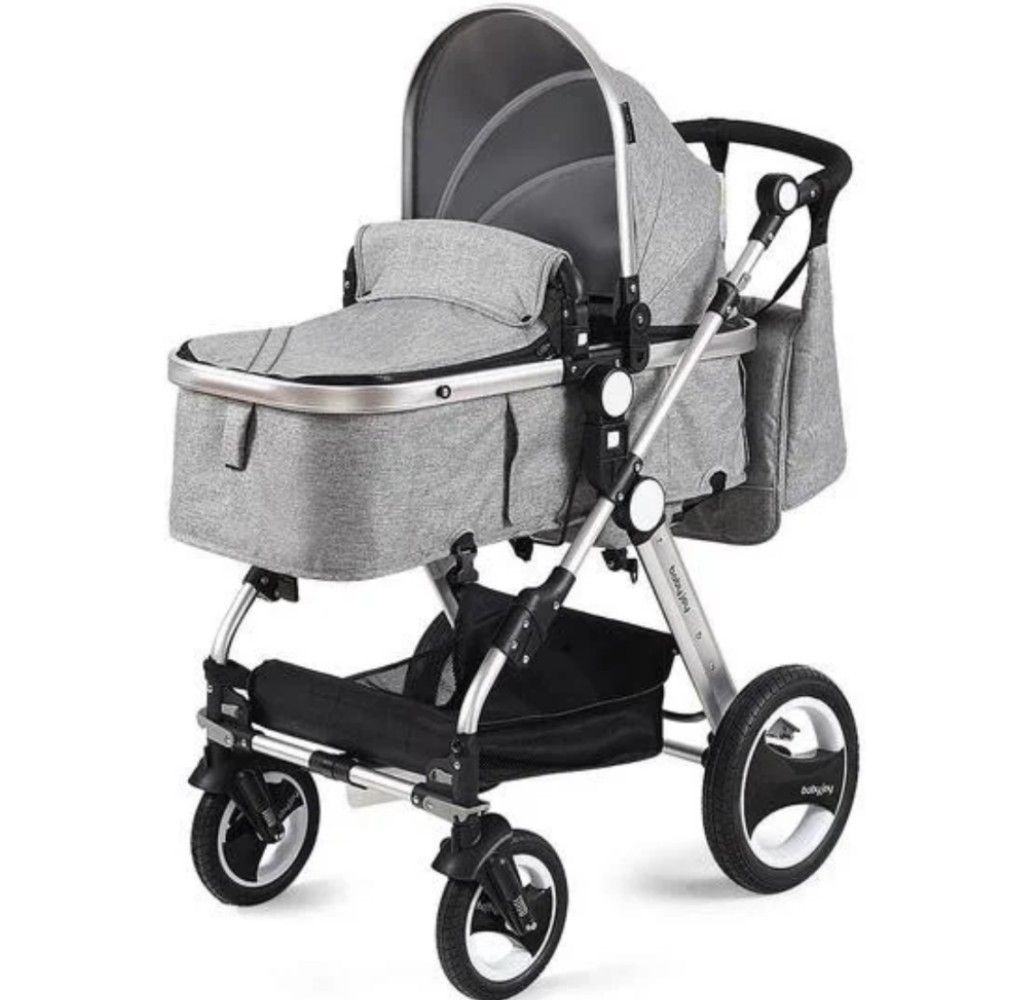 Folding Aluminum Baby Stroller With Diaper Bag - Gray