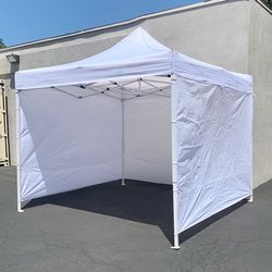 Brand New $129 Heavy Duty White 10x10 ft Canopy with 3 Sidewalls EZ Popup Outdoor Gazebo, Carry Bag