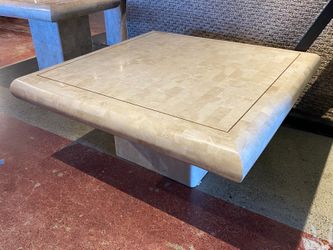 Chic Marble-Look Coffee Table w/ Gold Inlay Trim