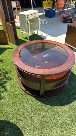 Round Wood and Glass Coffee Table