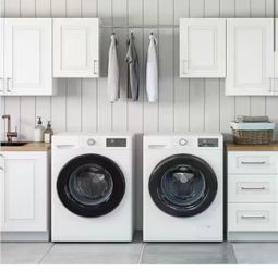 MILL'S PRIDE Greenwich Verona White 23 in. H x 58 in. W x 12 in. D Plywood Laundry Room Wall Cabinet and Pole ext 76 in. w/ 2 Shelves