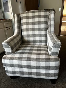Gray Buffalo Check Wingback Accent Chair