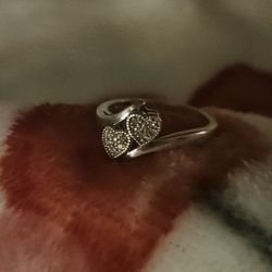 Double Heart Diamond Cluster Ring Sterling Silver 