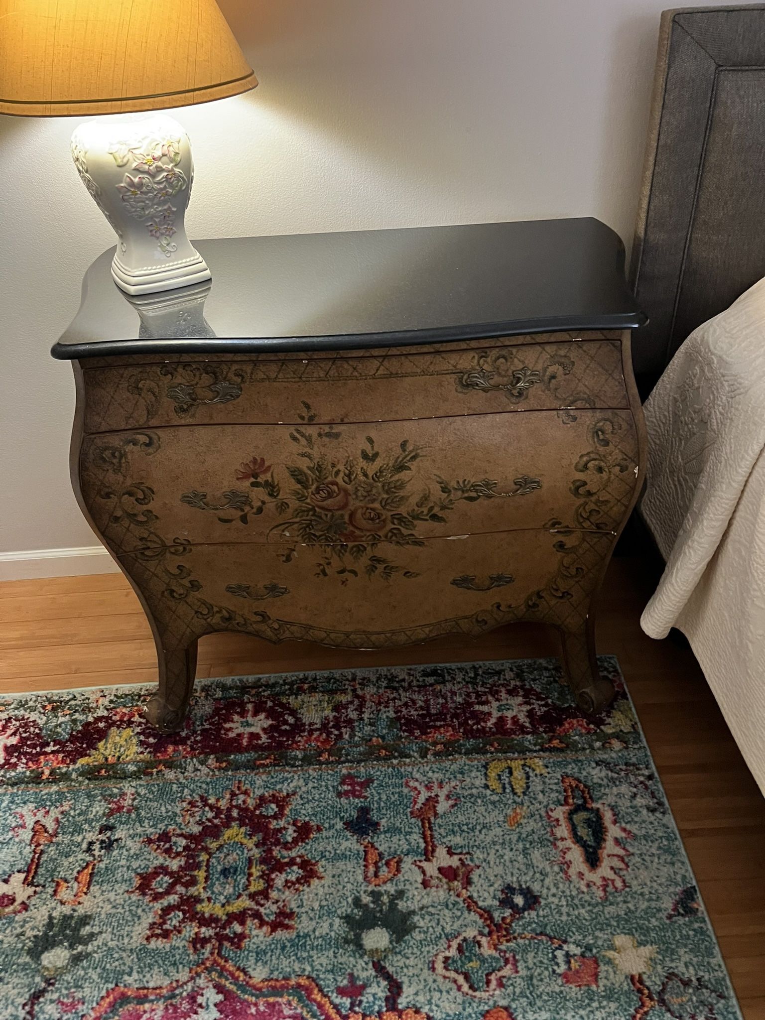 Distressed 3 Drawer Console Table With Marble Top
