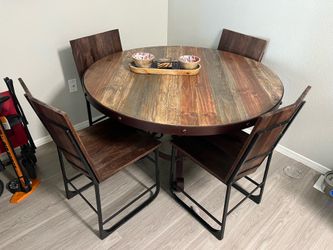 Wood and metal table + chairs