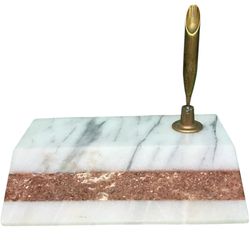 Vintage Marble Base Desk Pen Holder For Fountain Pen Brass