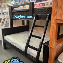 Bunk Bed Solid Wood Twin Over Full Complete Set Mattresses Included- Cama Doble Con Colchones