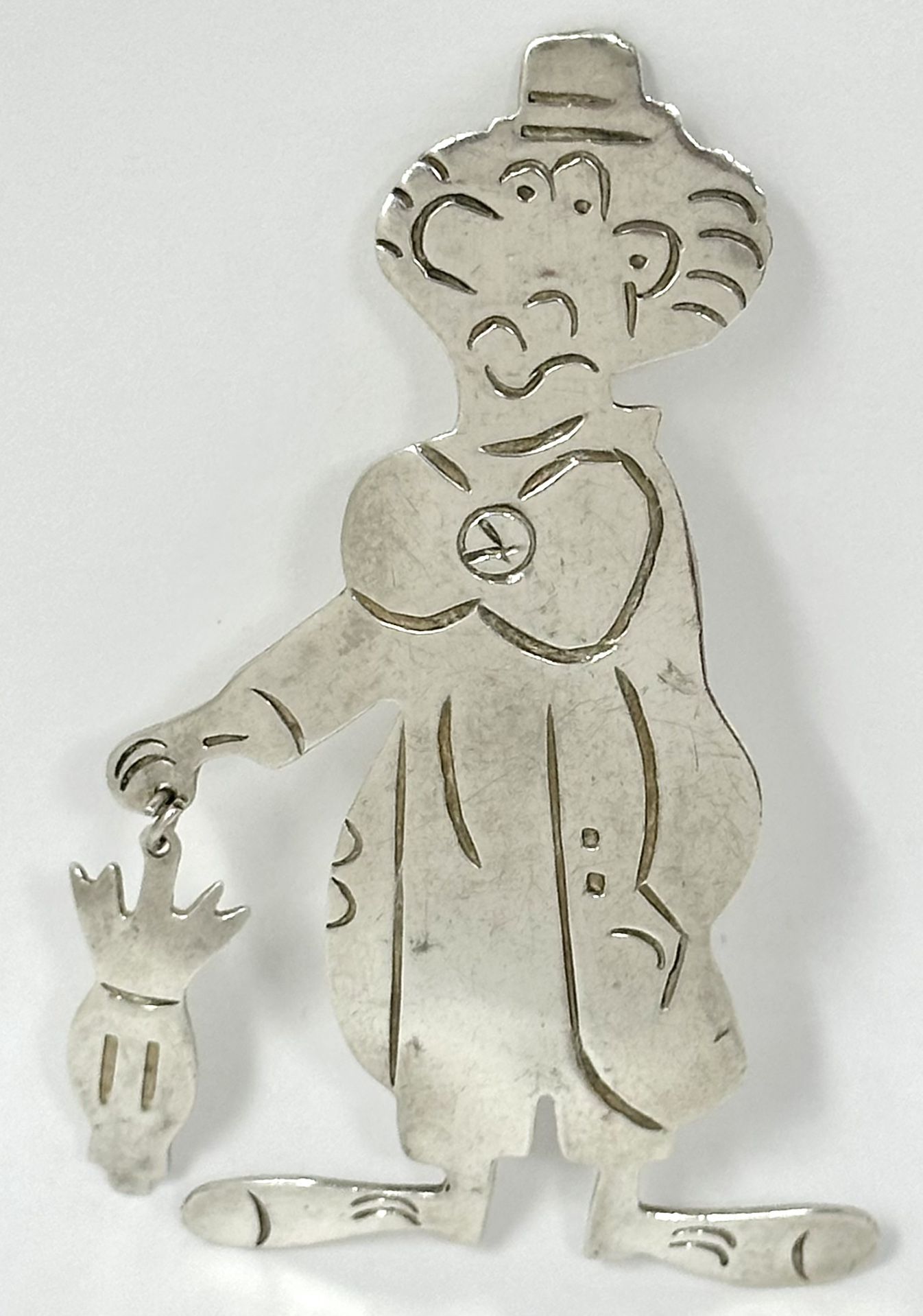Vintage Mexico Sterling Silver 925 Large Clown with Umbrella Brooch Pin