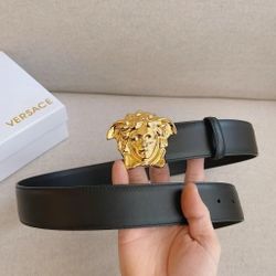Versace Medusa Head Decorative Smooth Buckle Cowhide Leather Belt Men's Black Width 3.8cm