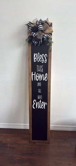 Handmade 5 FT Bless This Home Porch Sign | Farmhouse porch leaner
