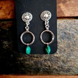SS Sun Stamped Malachite Hoop Earrings 