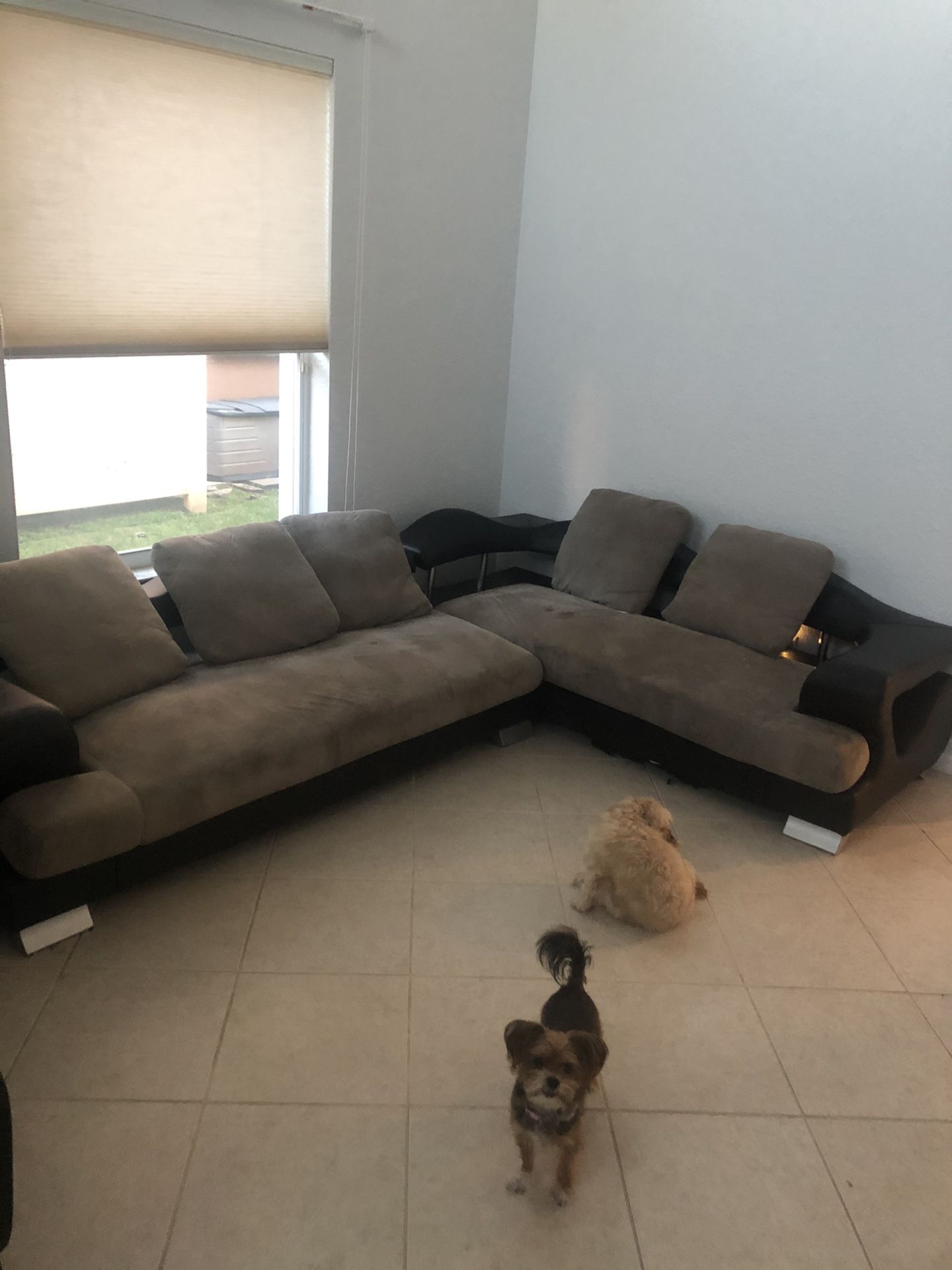 Modern leather grey black sectional