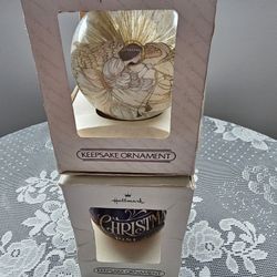 $15.00 - 1981 & 1983 Hallmark Christmas Keepsake Ornaments, (2) In Box!  Both Glass; Retired "LOVE" and "ANGELS"!