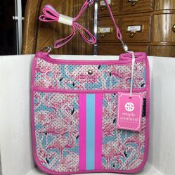 NWT Simply Southern Flamingo Pink/Blue Neoprene Large Crossbody 