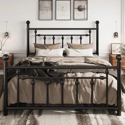 Black Metal Bed Frame with Headboard and Footboard
