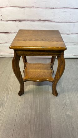 Antique Solid Oak Wood Small Side Table