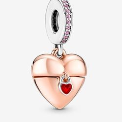 PANDORA ROSE-GOLD PLATED OVER STERLING SILVER,  HEART DANGLE CHARM 