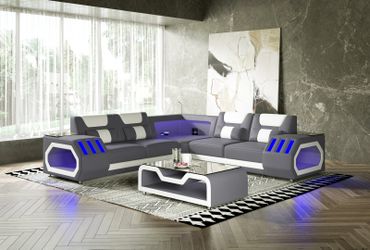 Enchanted Modern Gray & White Stationary Sectional with LED & Audio