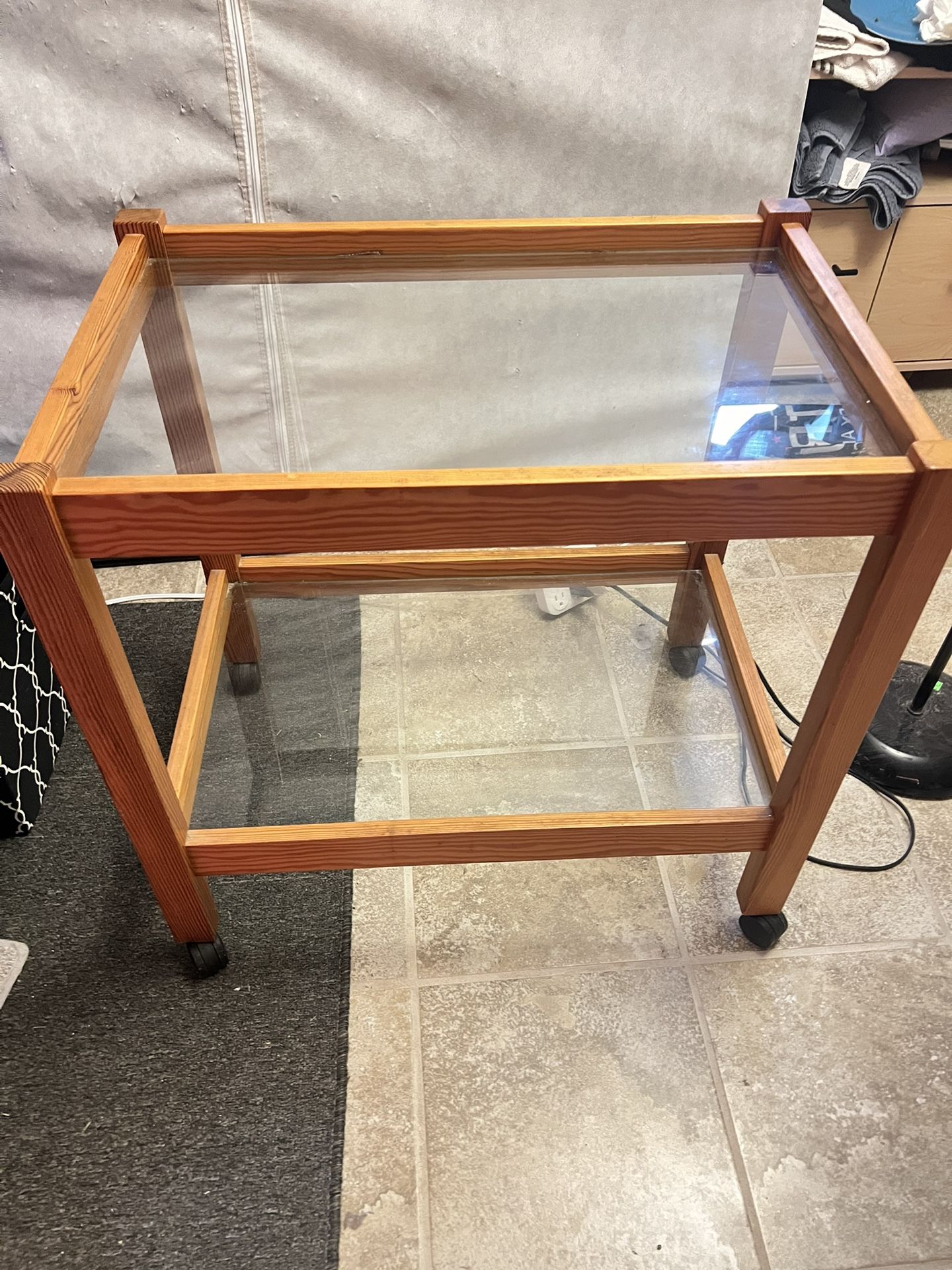 Wood and Glass Rolling Cart LAST CHANCE!