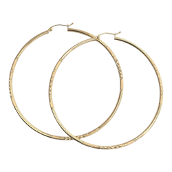 14kt Real Gold Diamond Cut Hoop Earring 65 MM