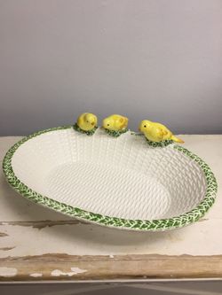 Seymour Mann Collectors Basket Weave Bird Decorative Serving Bowl Dish