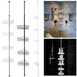 4 tier black metal corner shelf tension pole for shower