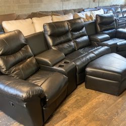 Leather Reclining Couch With Ottoman “WE DELIVER”